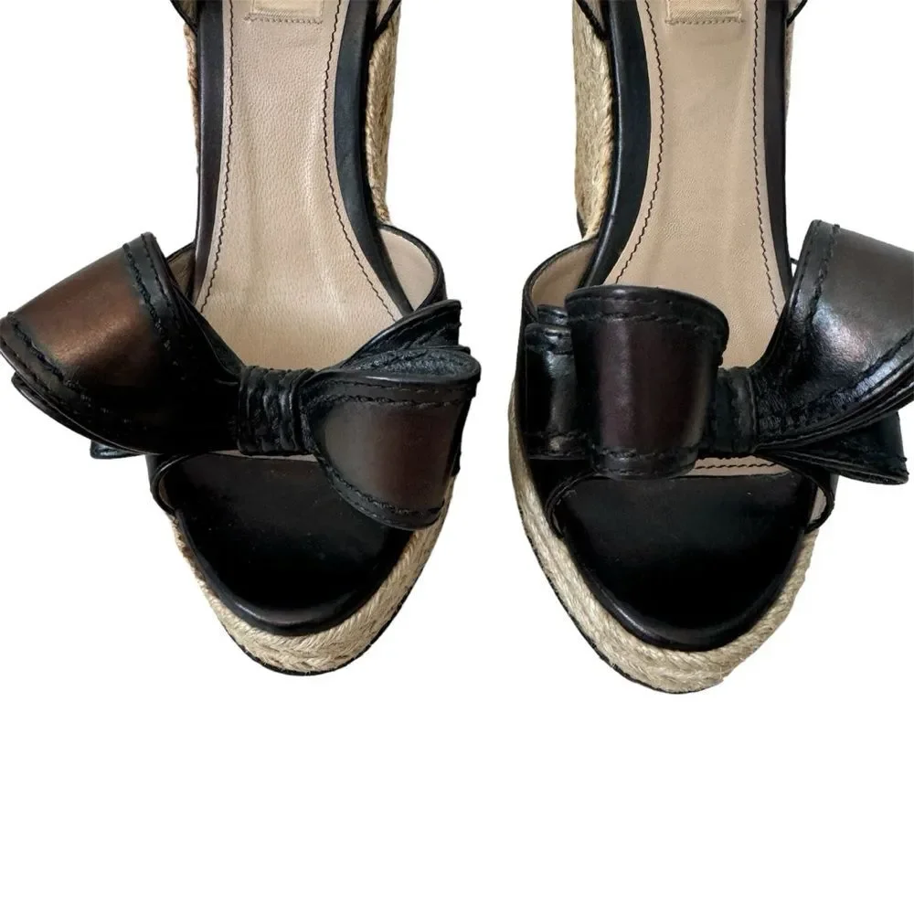 Valentino Garavani Nappa Bow Espadrille Wedge Sandals EU 38